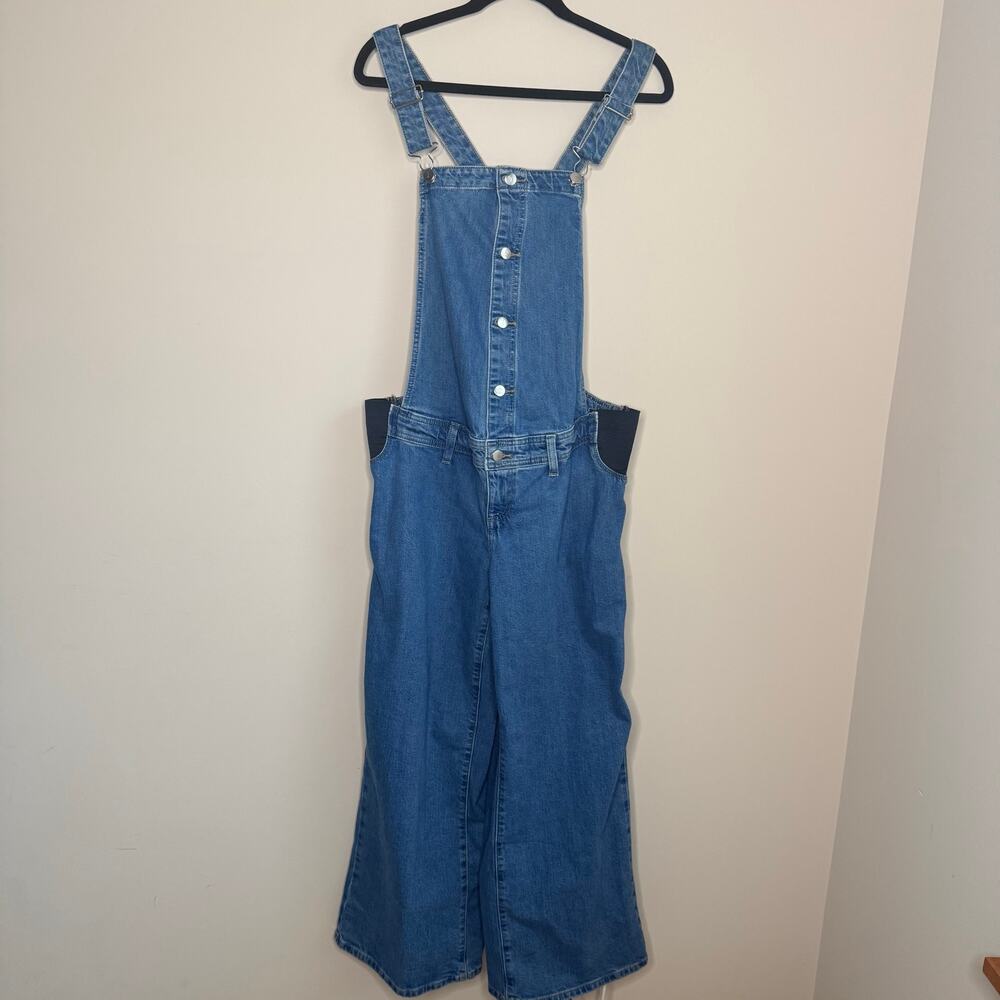 Isabel Maternity Womens 12 Denim Overalls Wide Leg Blue Jeans Jumpsuit Stretch